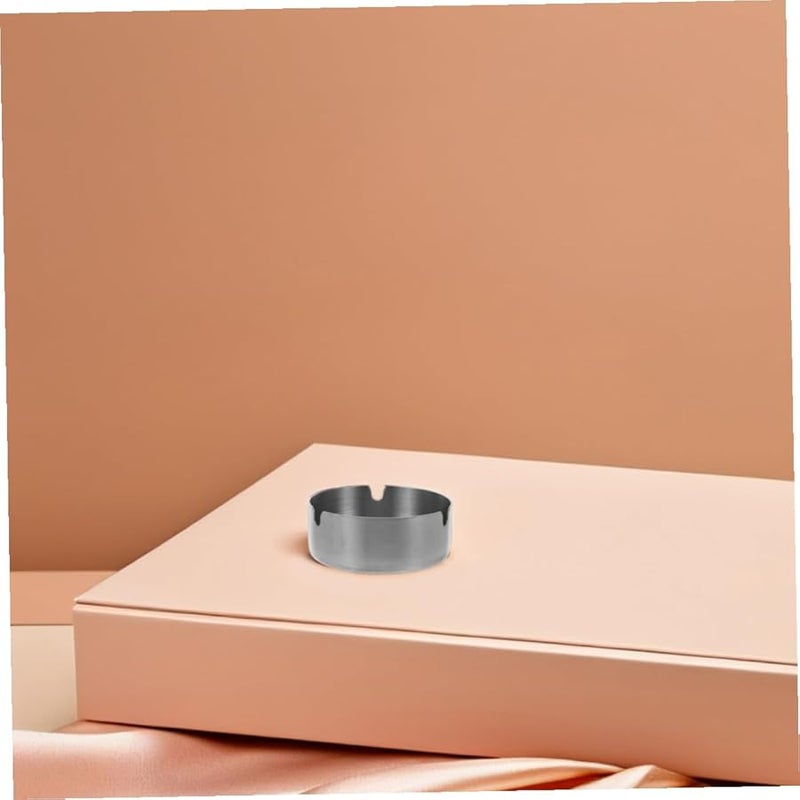 قطعتان 8 سم صحن رماد دائري من الفولاذ المقاوم للصدأ داخلي خارجي محمول حامل رماد لسطح المكتب - Image 5